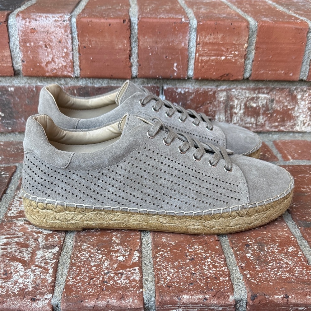 Marc Fisher Gray Suede Mandal Perforated Platform Espadrille Sneaker Size 9.5
